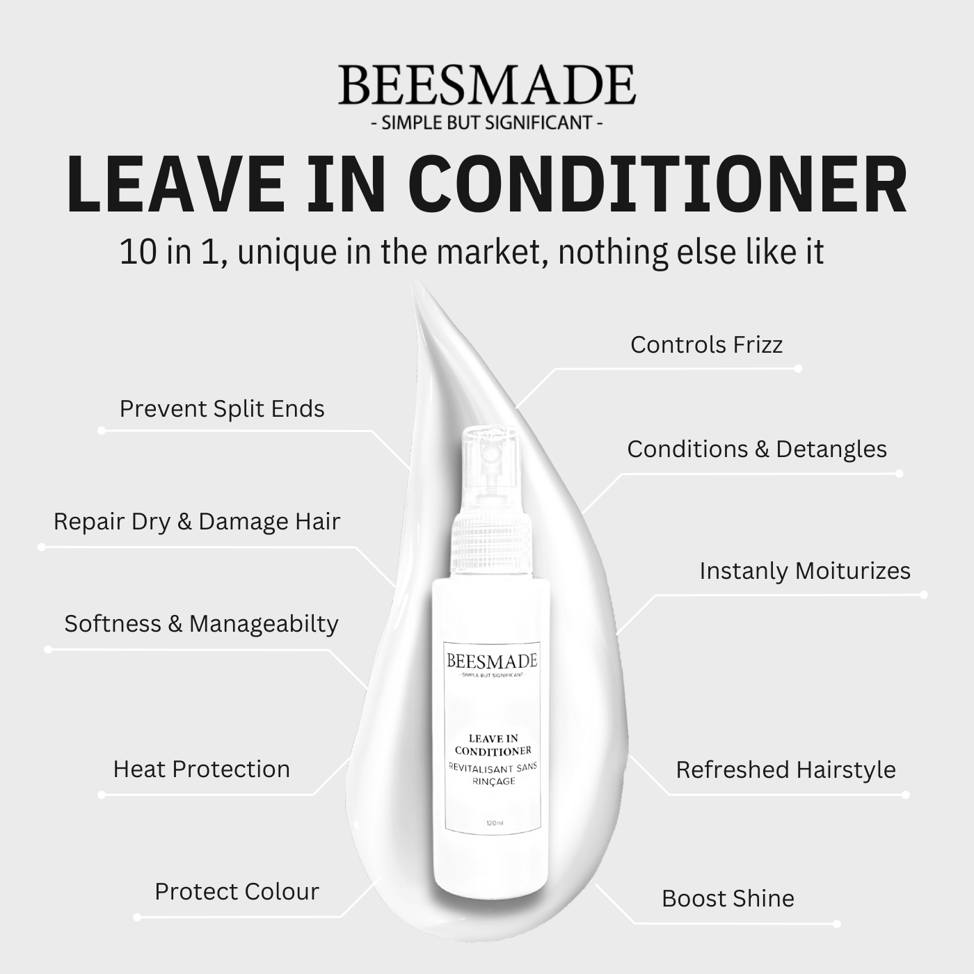 BEESMADE Leave in Conditioner 120ml - Detangling and Frizz Fighting